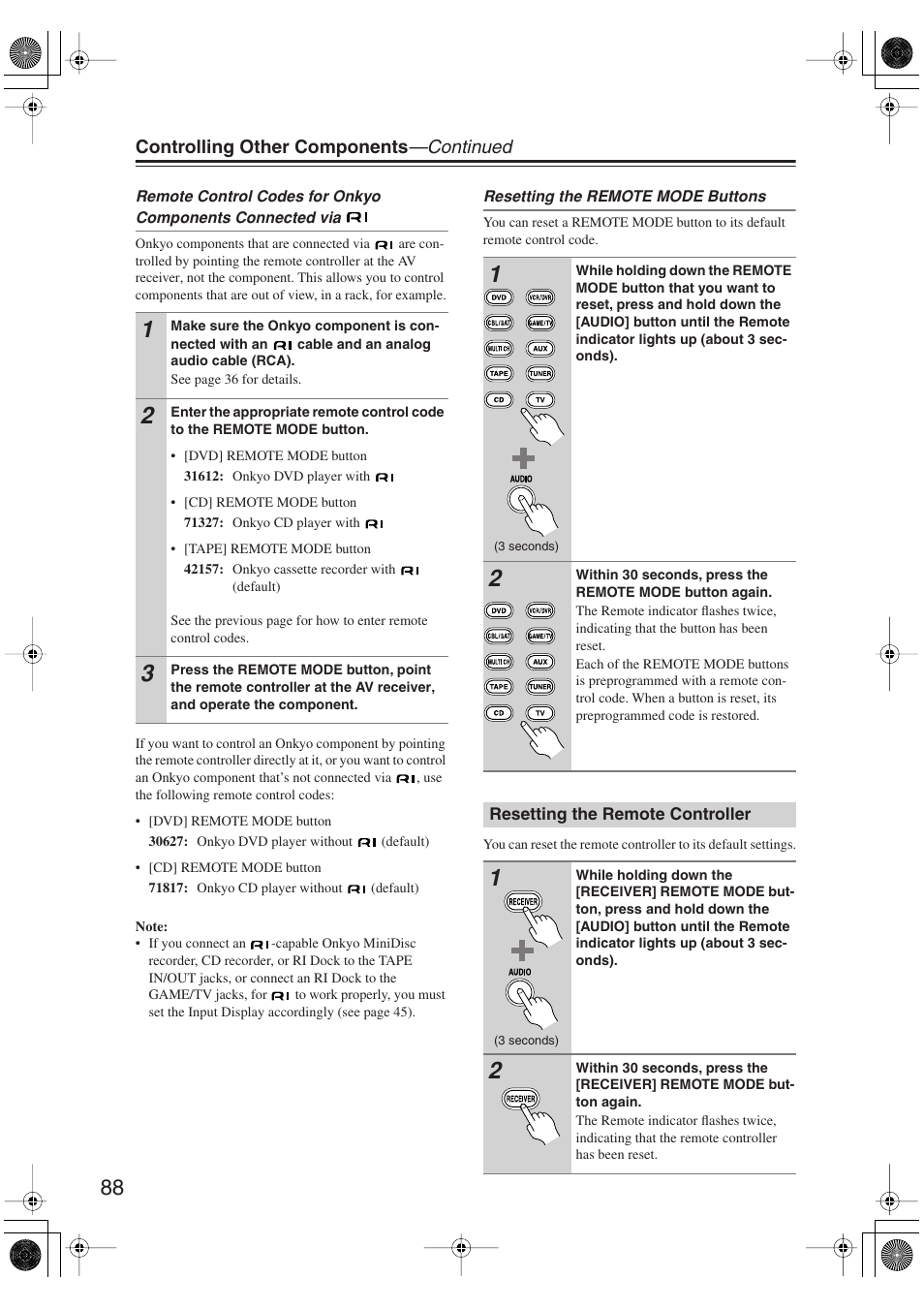 Resetting the remote controller | Onkyo TX-SR606 User Manual | Page 88 / 104