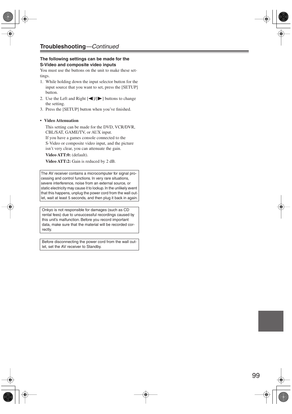 Troubleshooting —continued | Onkyo TX-SR606 User Manual | Page 99 / 104