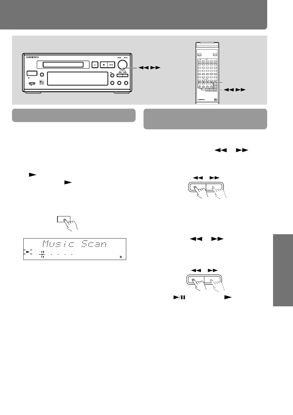Music scan, Searching for a part to play (search play), Normal play (continued) | Continued to the next page), M scan rc-409md d , f, D, f, M.scan | Onkyo MD-105X User Manual | Page 17 / 56