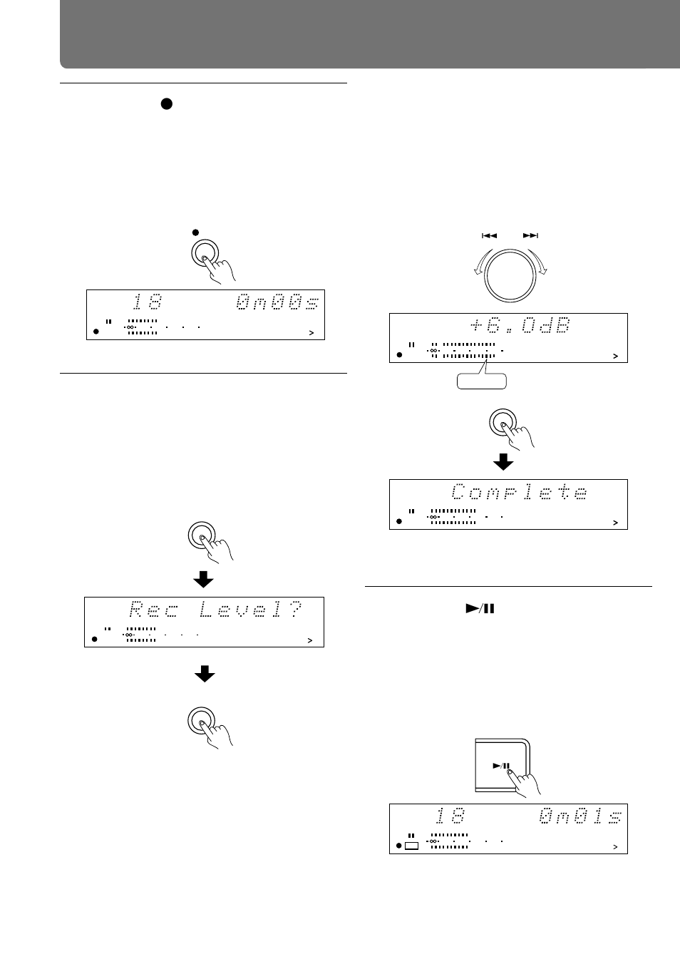26 analog recording (continued), Press the o rec button, Using the amcs knob, adjust the recording level | Rec edit/no yes yes | Onkyo MD-105X User Manual | Page 26 / 56