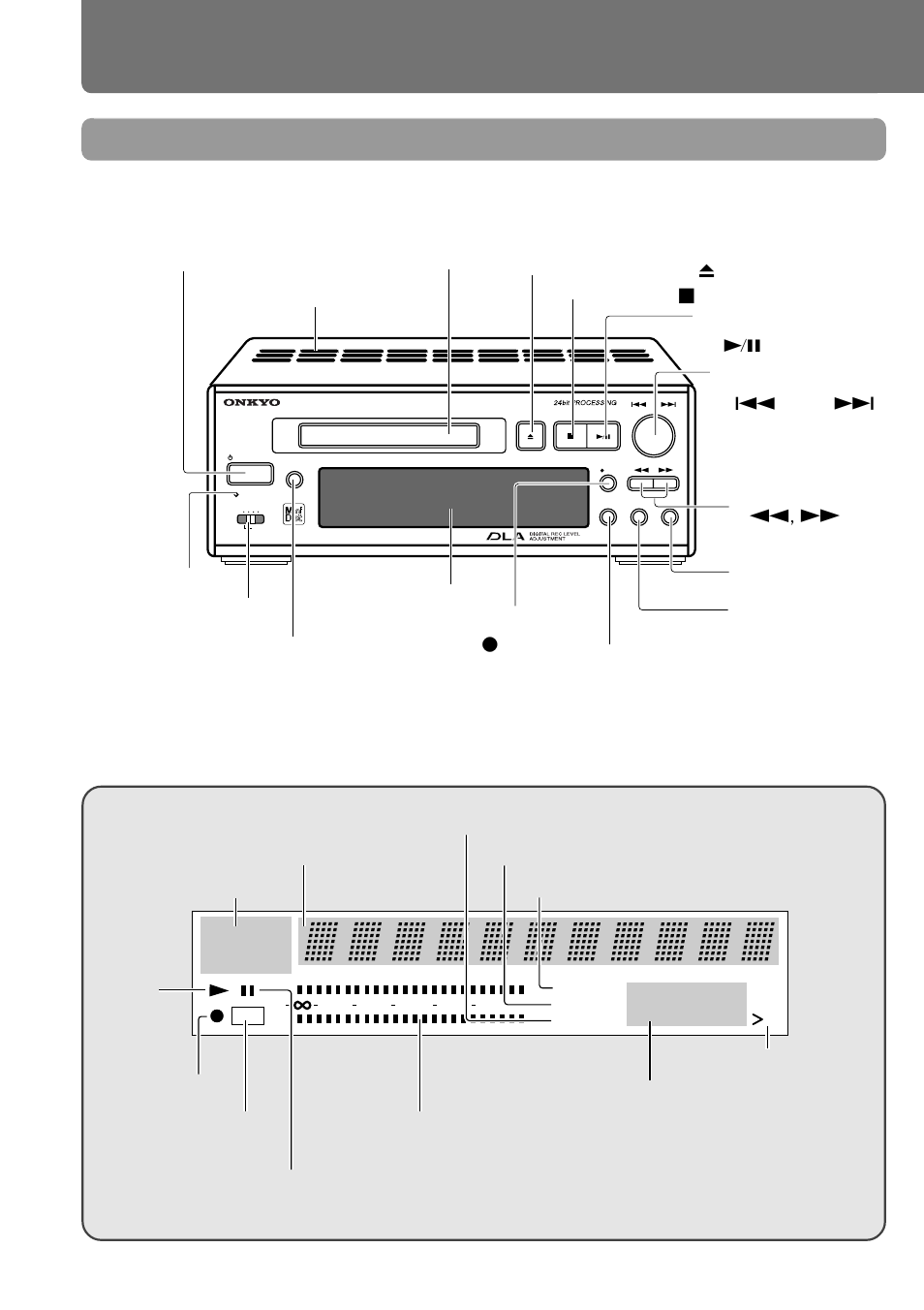 Indexed to parts and controls, Front panel, Display | Continued to the next page) | Onkyo MD-105X User Manual | Page 52 / 56