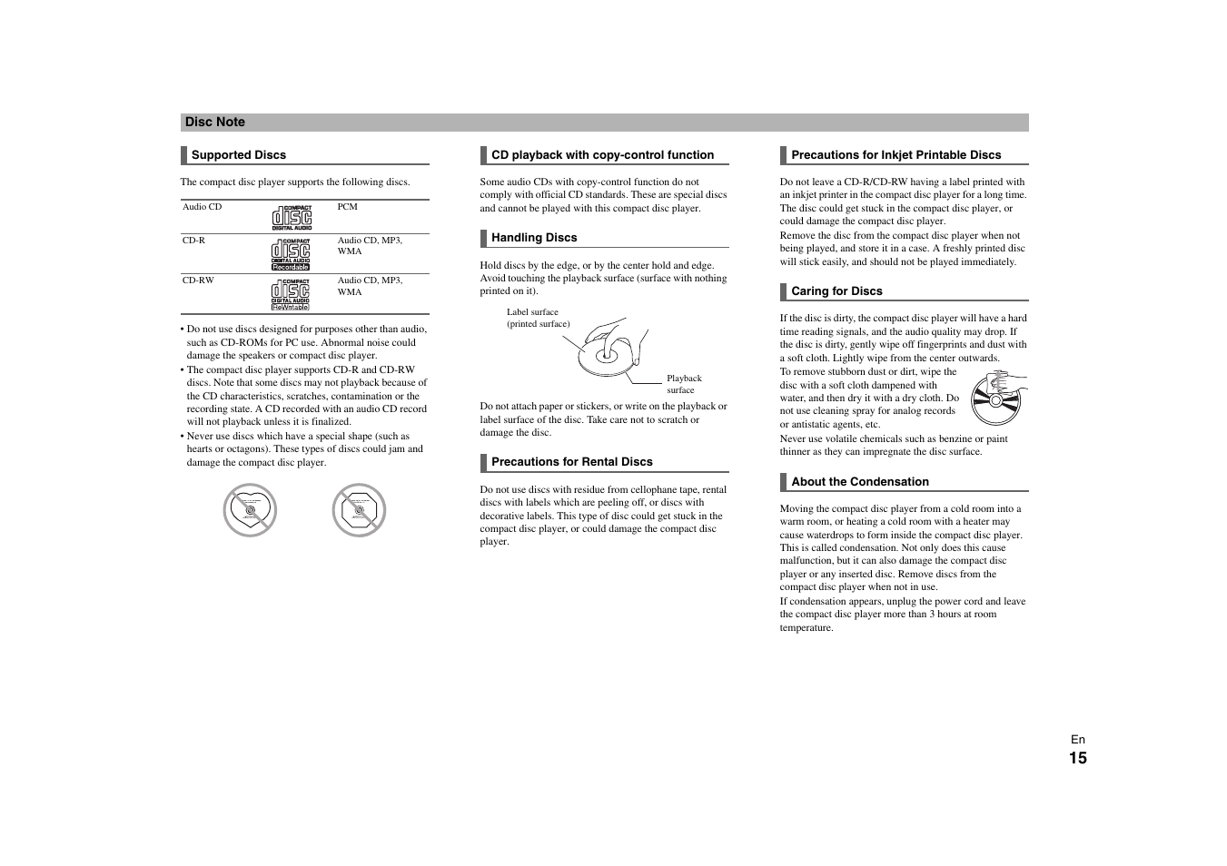 Disc note | Onkyo C-7000R User Manual | Page 15 / 36