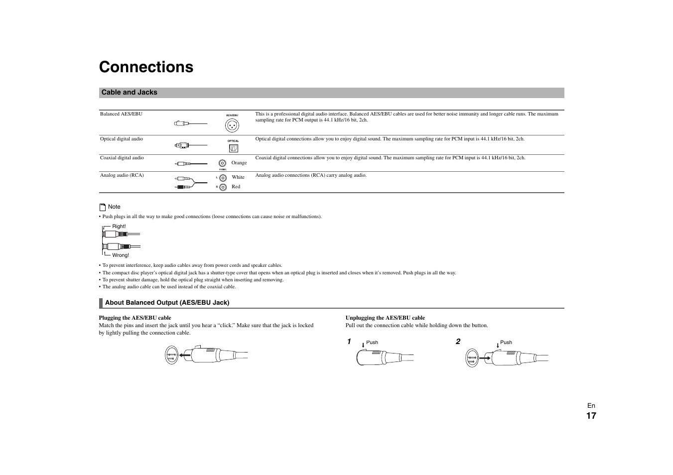 Connections, Cable and jacks, See “connections” for | 17 to | Onkyo C-7000R User Manual | Page 17 / 36