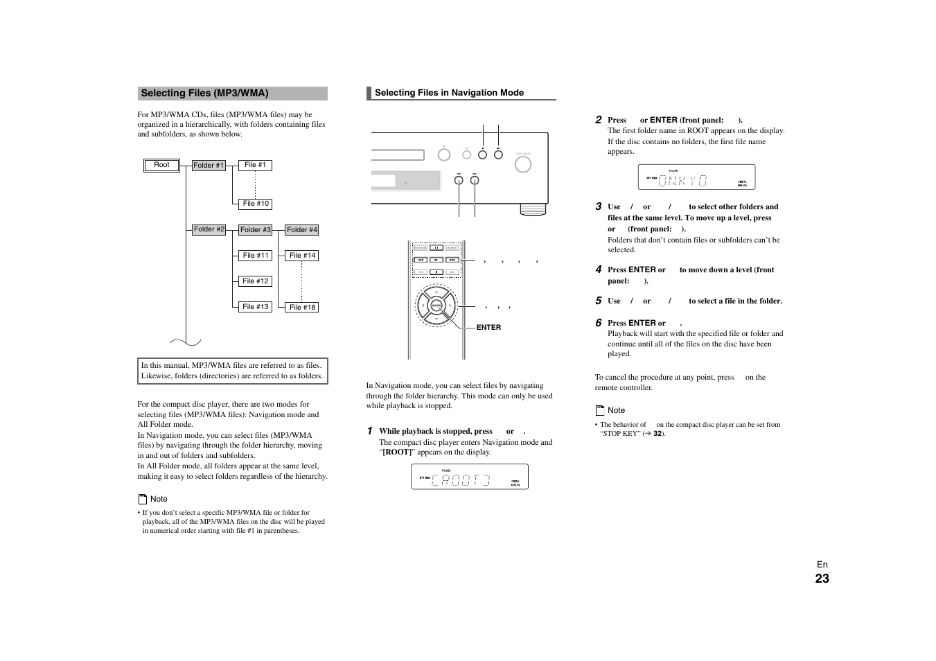Selecting files (mp3/wma), Folder indicator | Onkyo C-7000R User Manual | Page 23 / 36