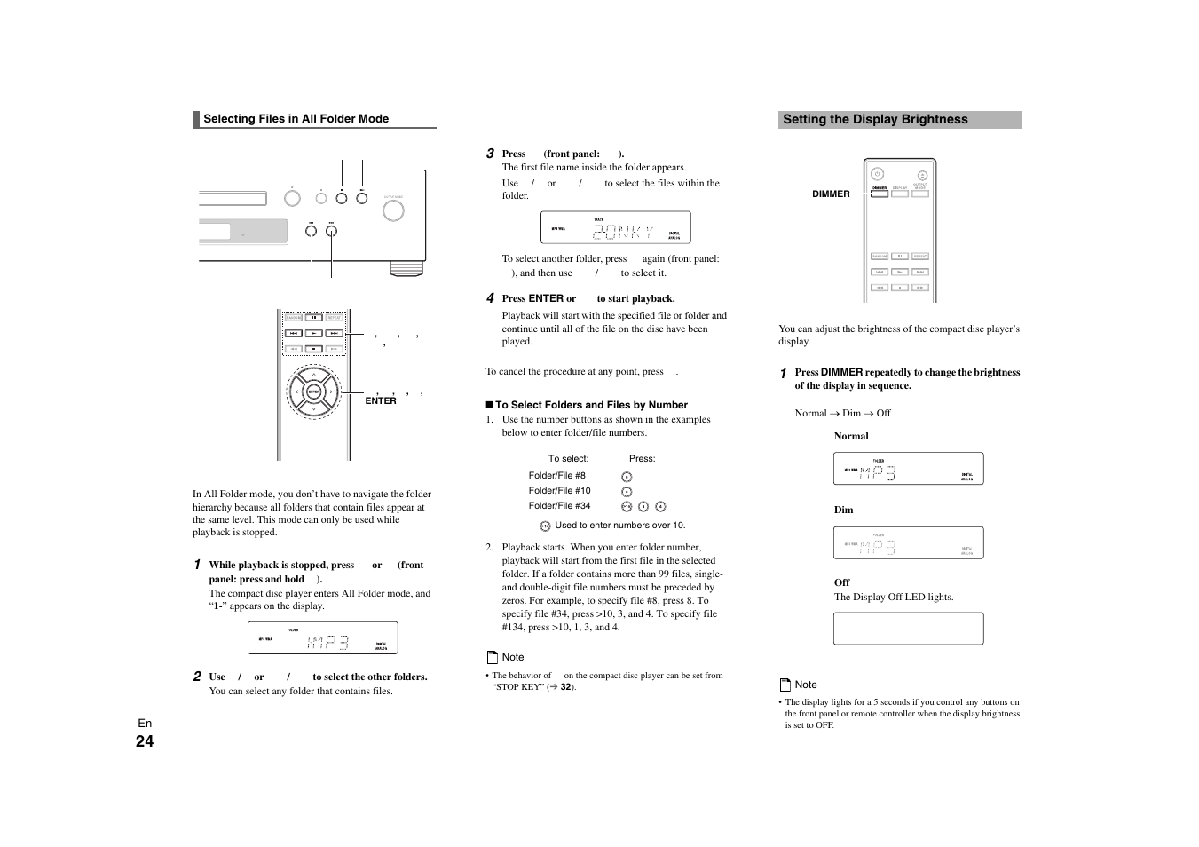 Setting the display brightness | Onkyo C-7000R User Manual | Page 24 / 36