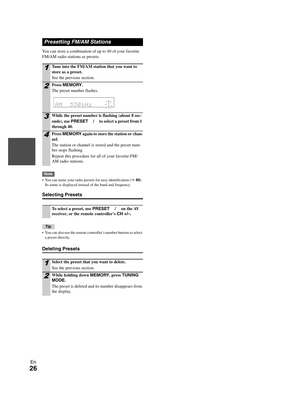 Presetting fm/am stations | Onkyo HT-RC260 User Manual | Page 26 / 72