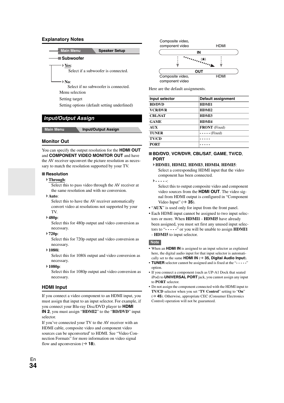 Input/output assign | Onkyo HT-RC260 User Manual | Page 34 / 72