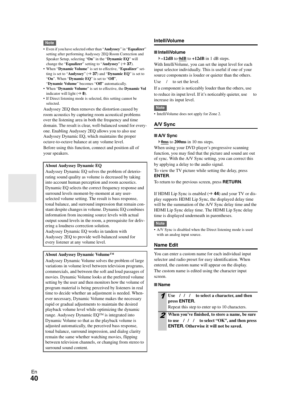 Om name in “name edit, Name edit | Onkyo HT-RC260 User Manual | Page 40 / 72