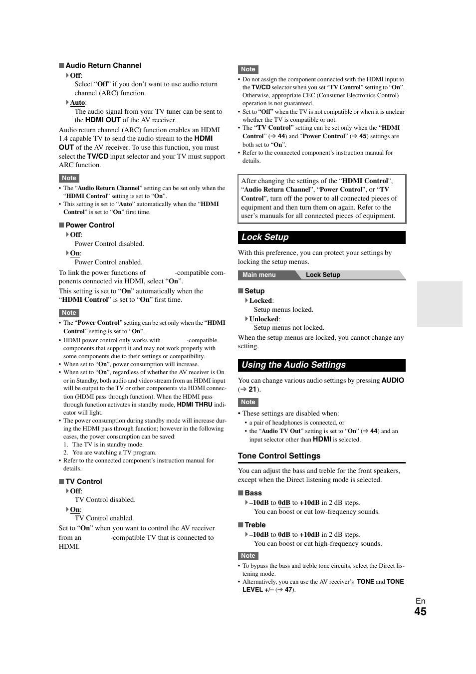 Lock setup, Using the audio settings, Lock setup using the audio settings | Cator | Onkyo HT-RC260 User Manual | Page 45 / 72