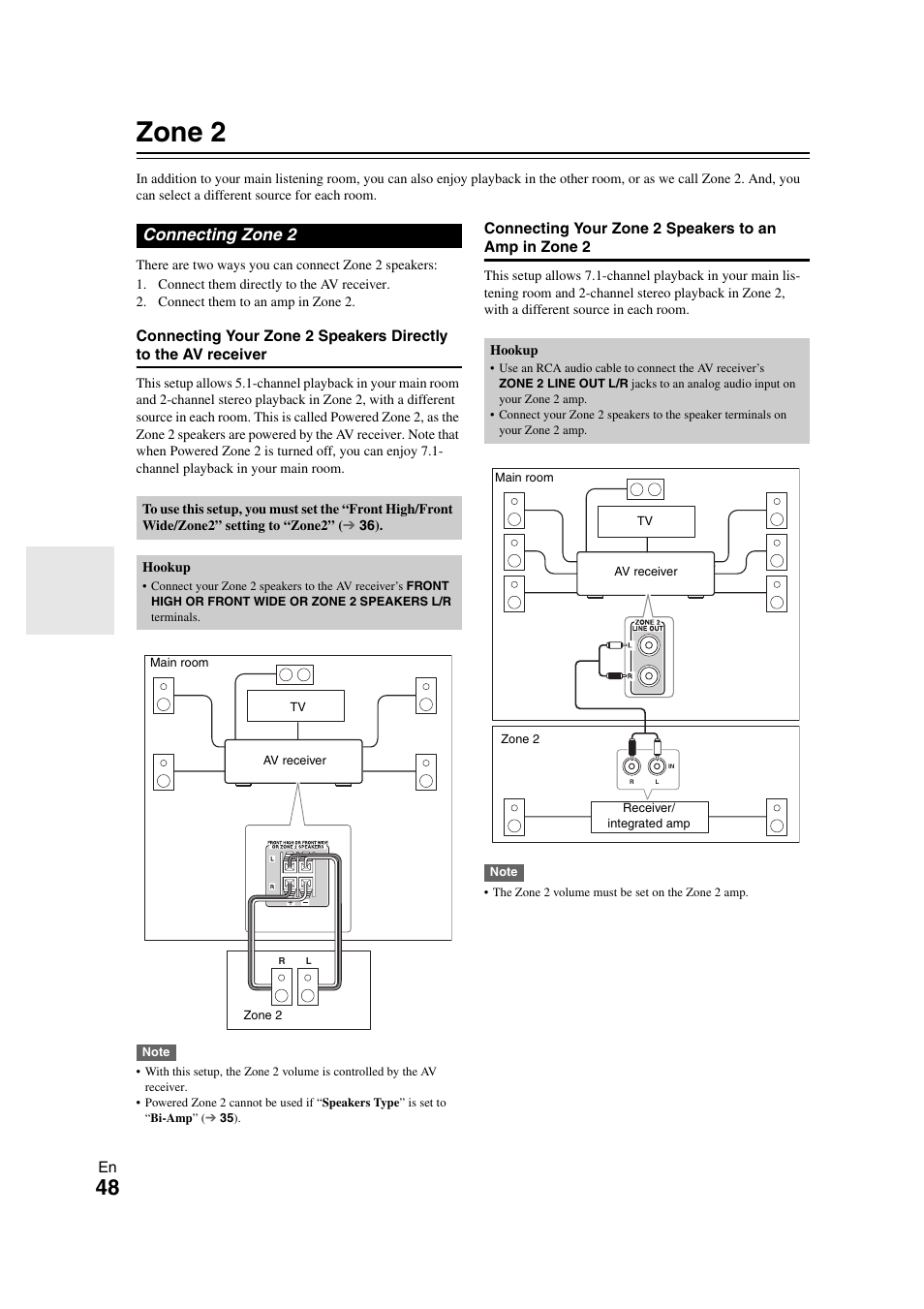 Zone 2, Connecting zone 2 | Onkyo HT-RC260 User Manual | Page 48 / 72