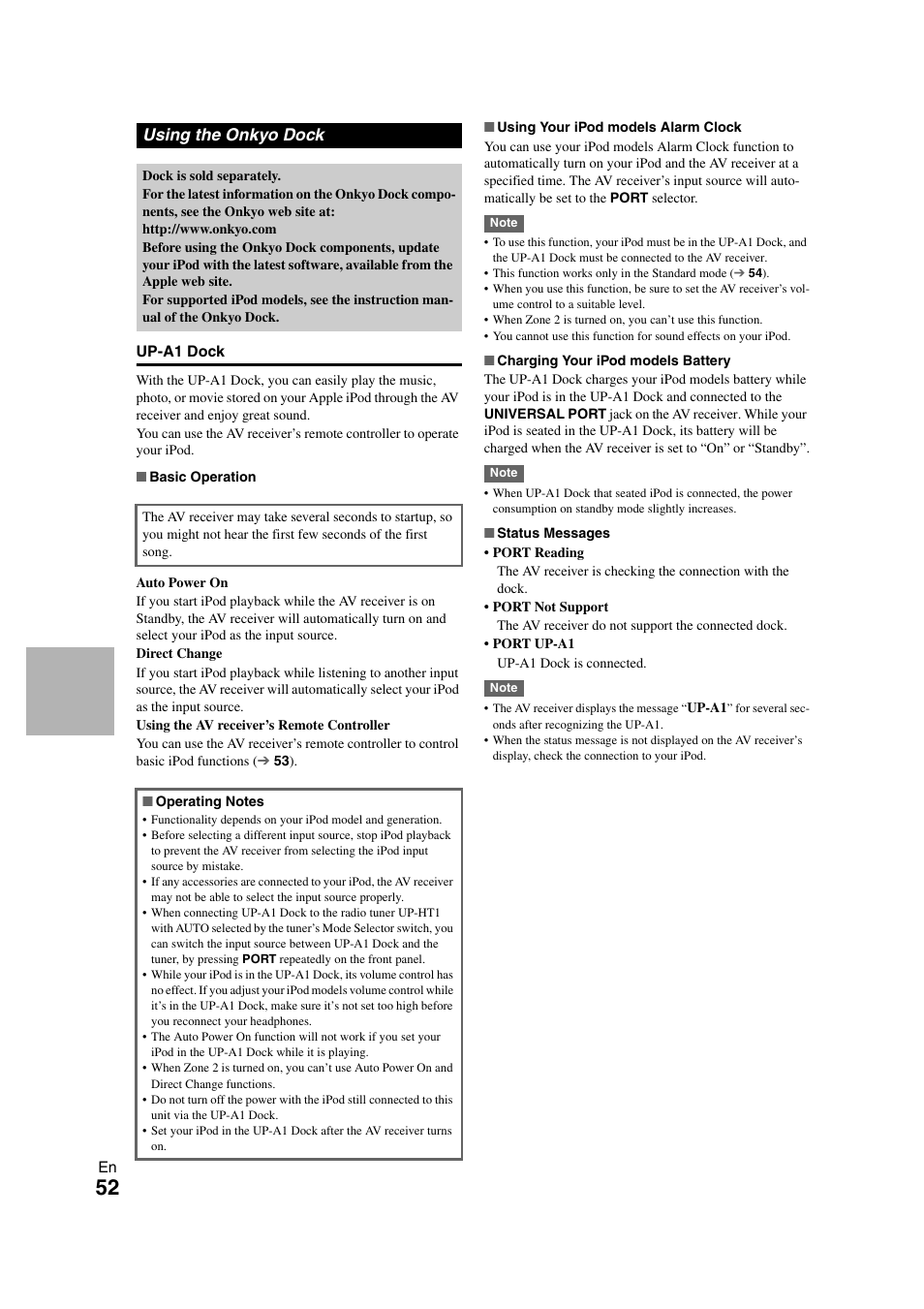 Using the onkyo dock | Onkyo HT-RC260 User Manual | Page 52 / 72