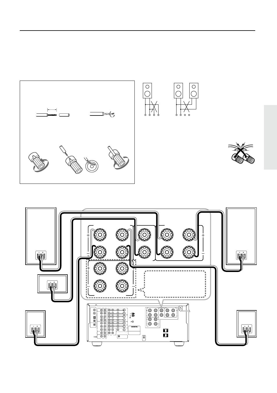 Connecting speakers, Am fm 75, Rl r l r | R l r l, 15mm | Onkyo TX-DS676 User Manual | Page 11 / 64