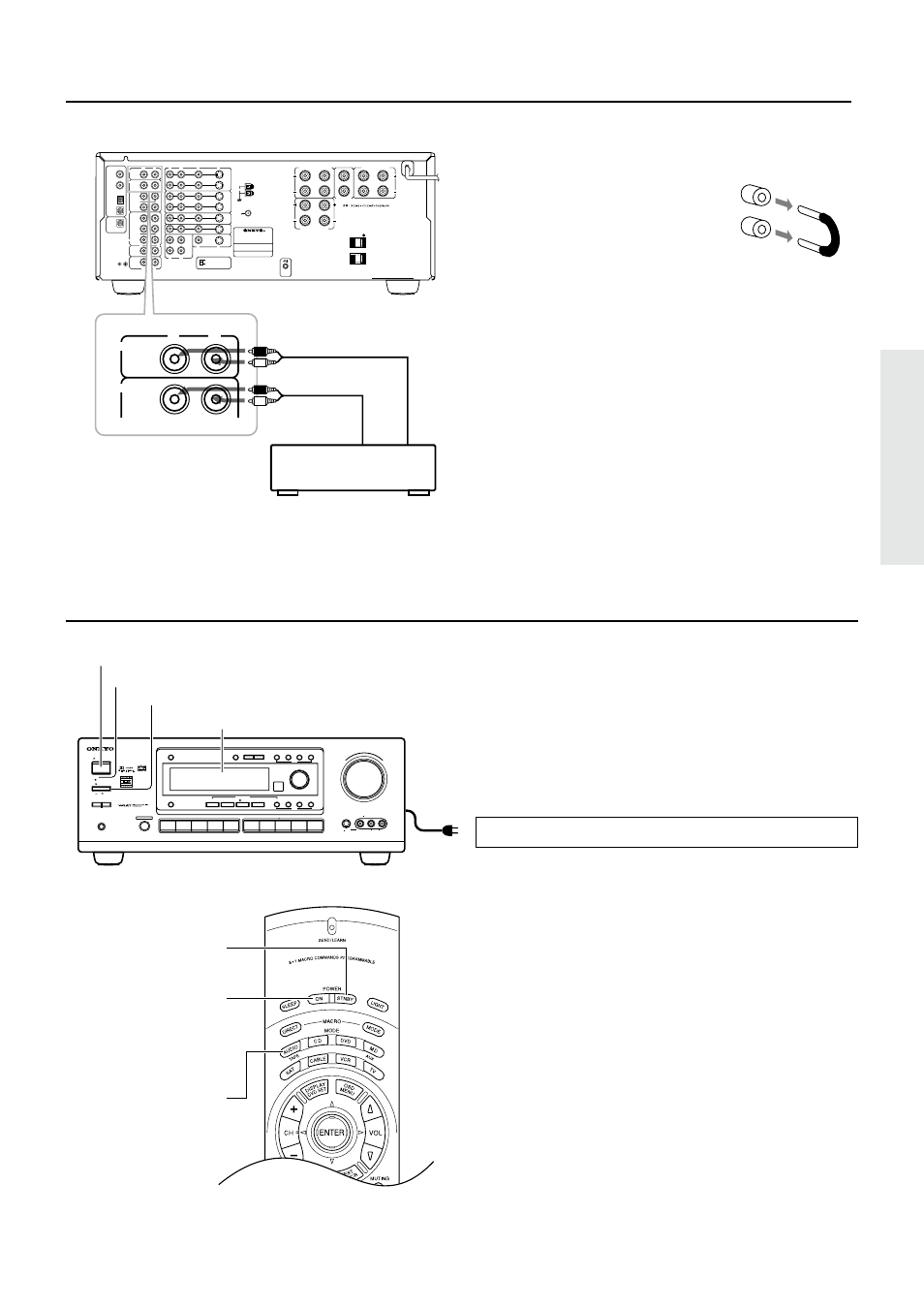 Connecting the power, Connecting an equalizer, Tx-ds777) | Video audio l r(mono) s video stand-by, Off on, Ti ch input mul, Input jack, Am fm 75, Power on button, Tx-ds777 | Onkyo TX-DS676 User Manual | Page 13 / 64