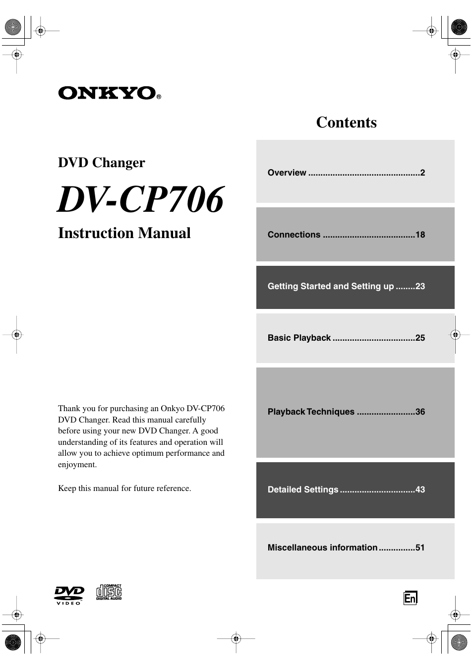 Onkyo DV-CP706 User Manual | 56 pages