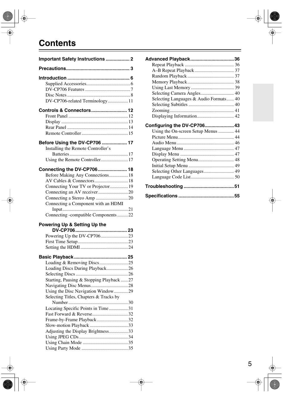 Onkyo DV-CP706 User Manual | Page 5 / 56