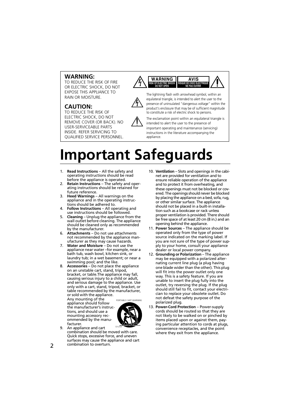 Important safeguards, 2warning, Caution | Onkyo CR-N1 User Manual | Page 2 / 64