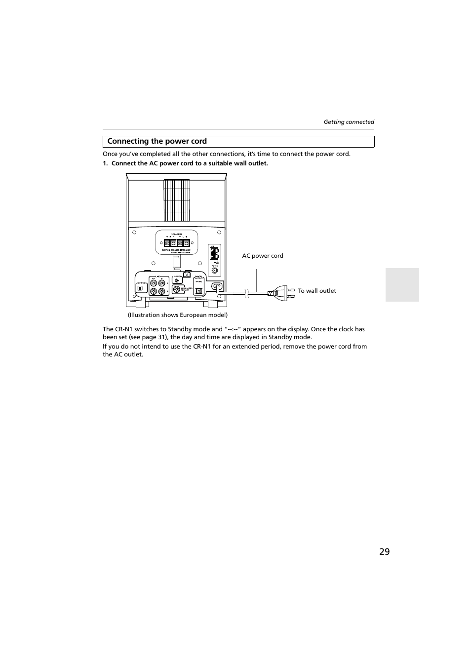 Connecting the power cord, D [29 | Onkyo CR-N1 User Manual | Page 29 / 64