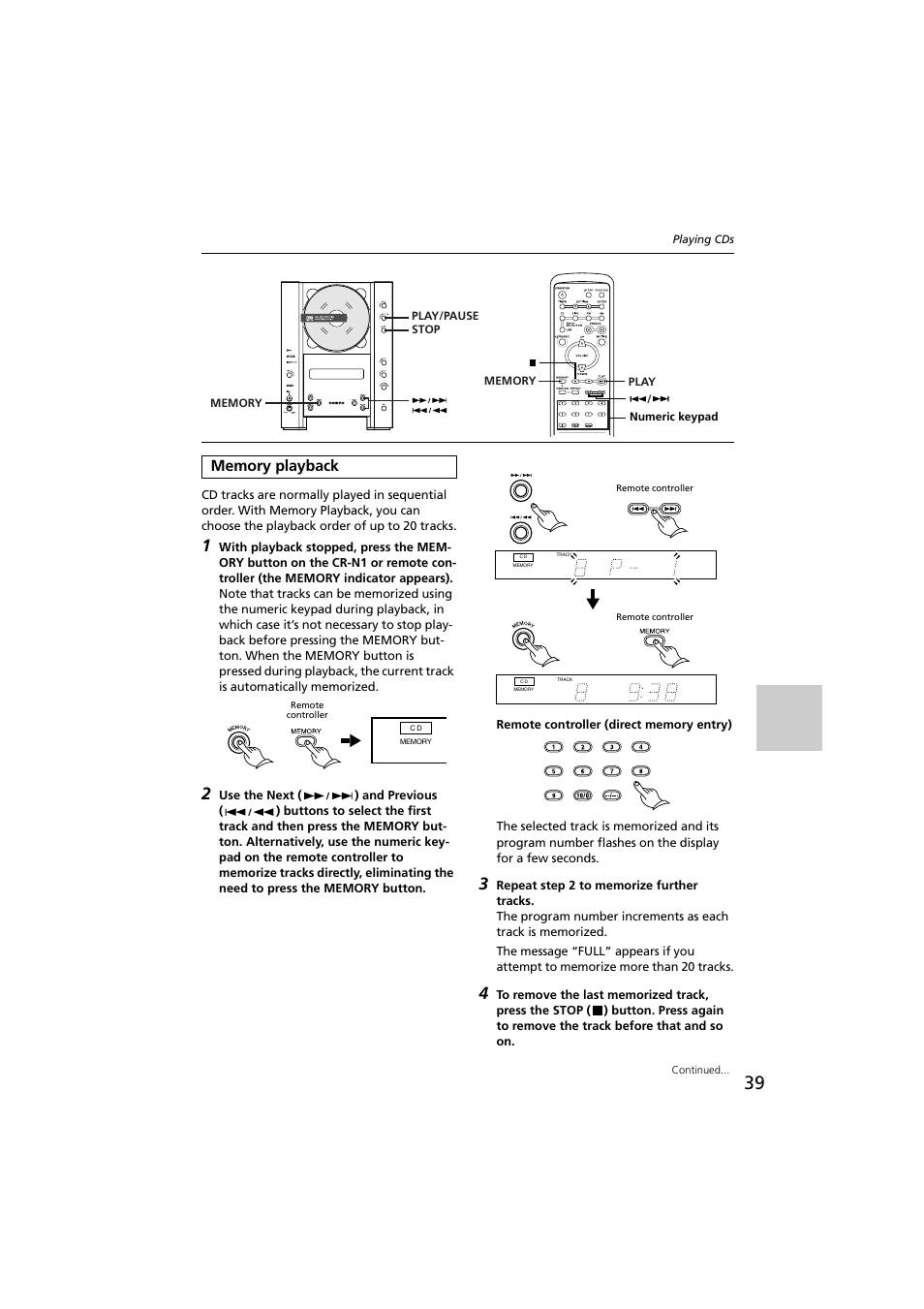 Memory playback | Onkyo CR-N1 User Manual | Page 39 / 64