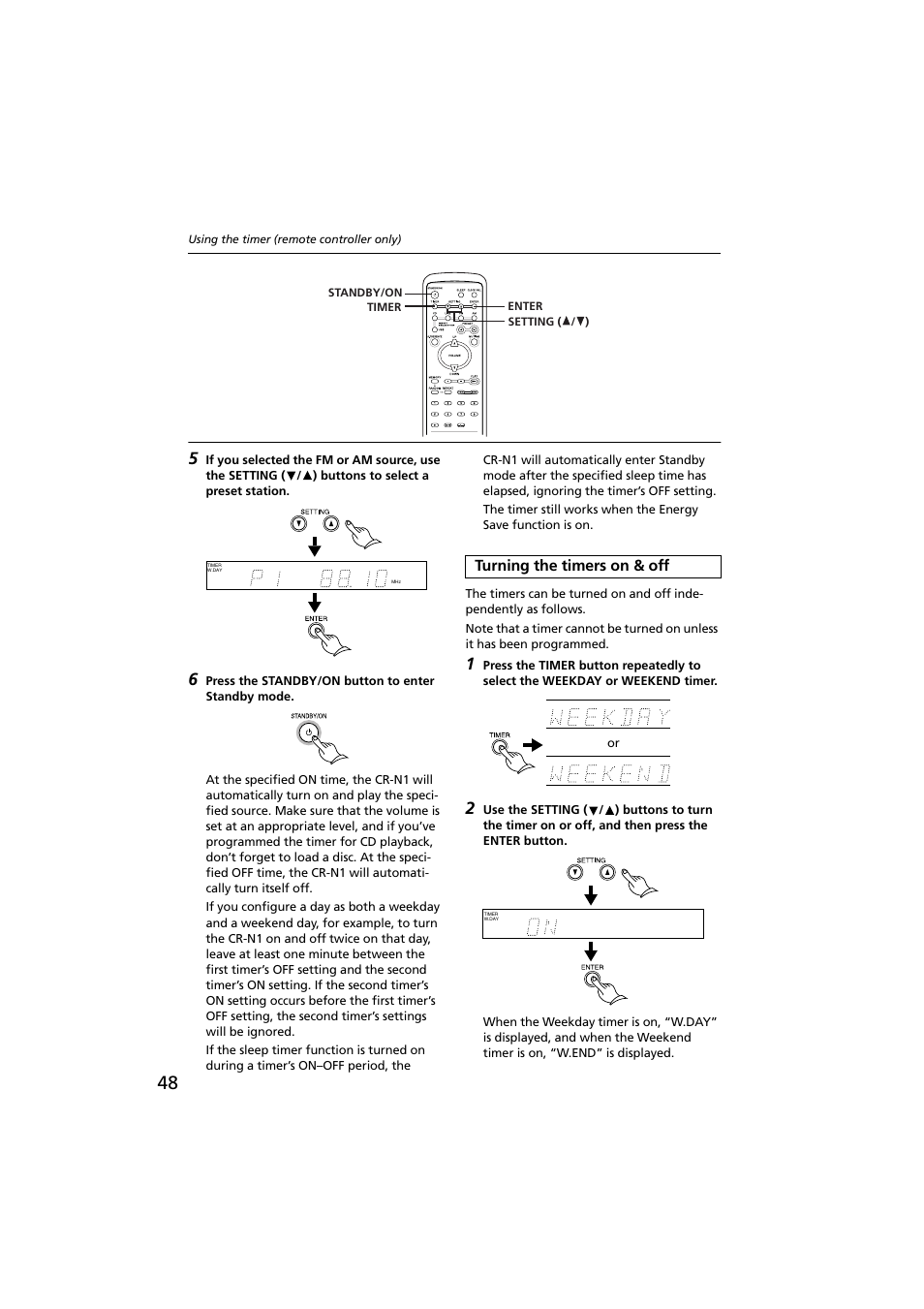 Turning the timers on & off | Onkyo CR-N1 User Manual | Page 48 / 64