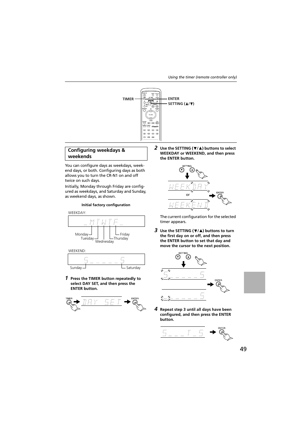 Configuring weekdays & weekends | Onkyo CR-N1 User Manual | Page 49 / 64