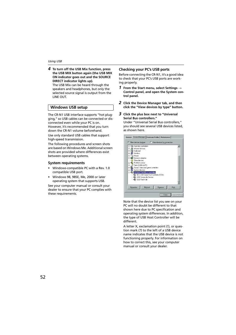 Windows usb setup, System requirements, Checking your pc’s usb ports | Onkyo CR-N1 User Manual | Page 52 / 64