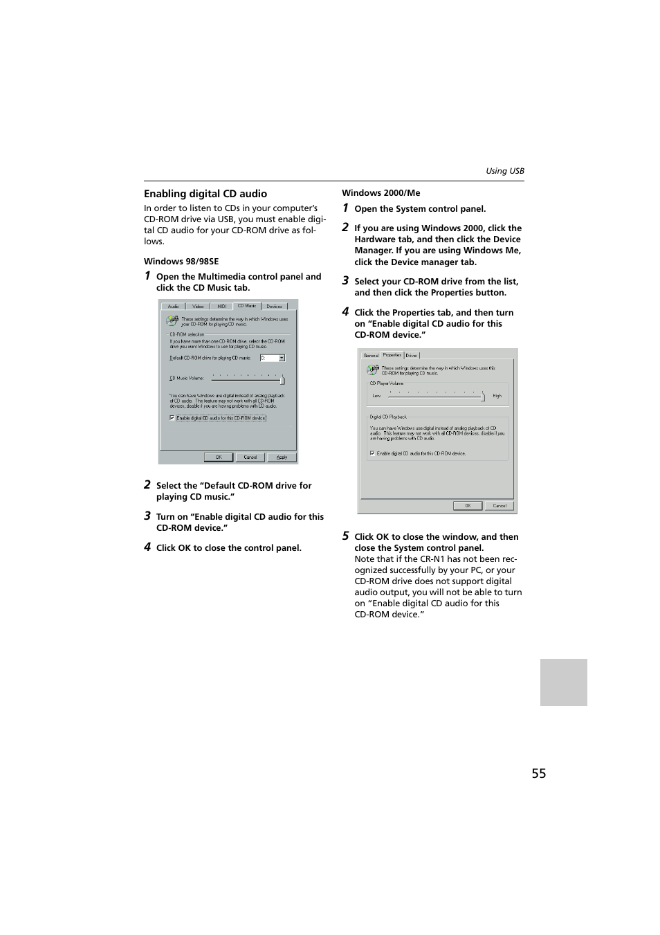 Enabling digital cd audio | Onkyo CR-N1 User Manual | Page 55 / 64