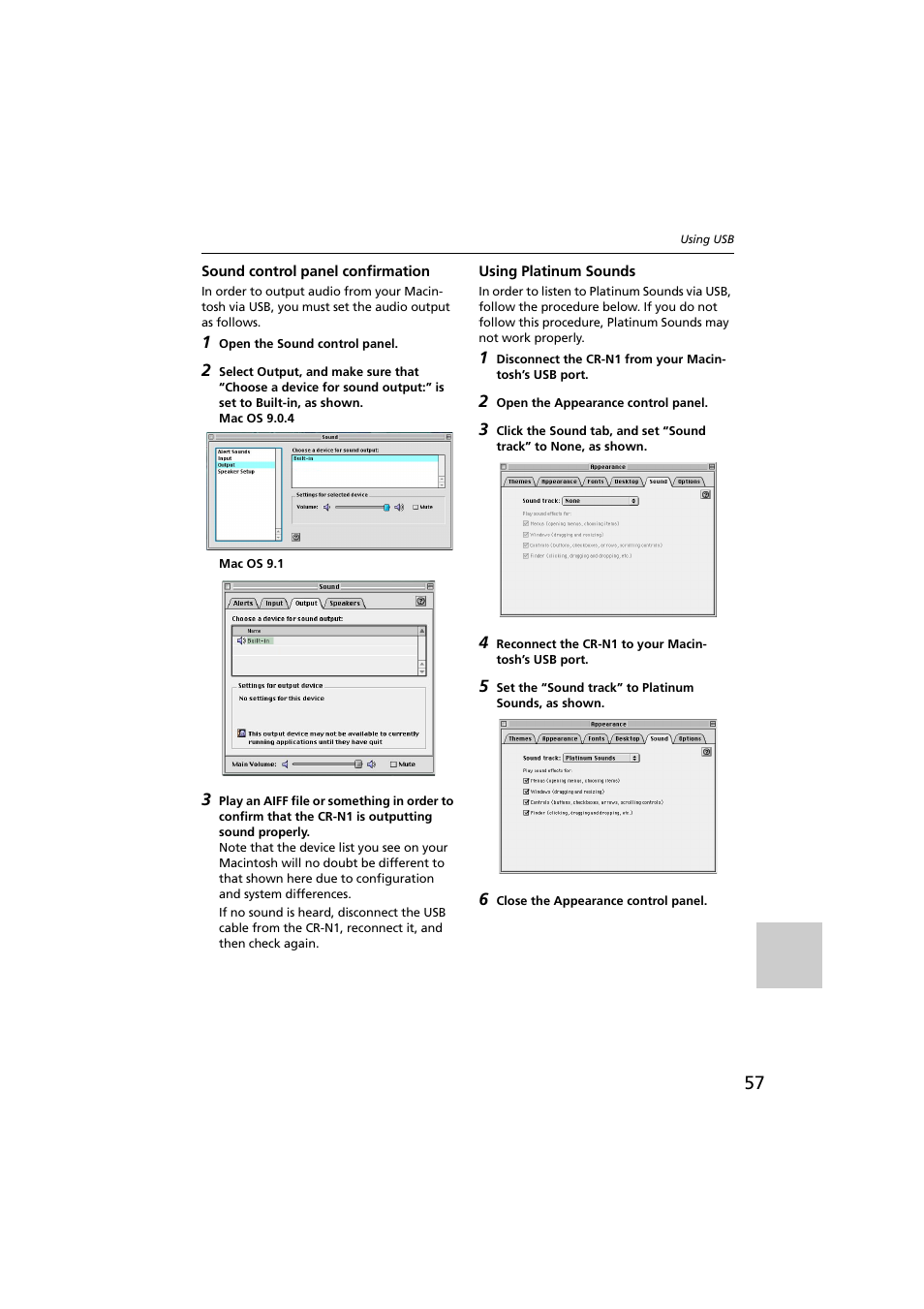 Sound control panel confirmation, Using platinum sounds | Onkyo CR-N1 User Manual | Page 57 / 64