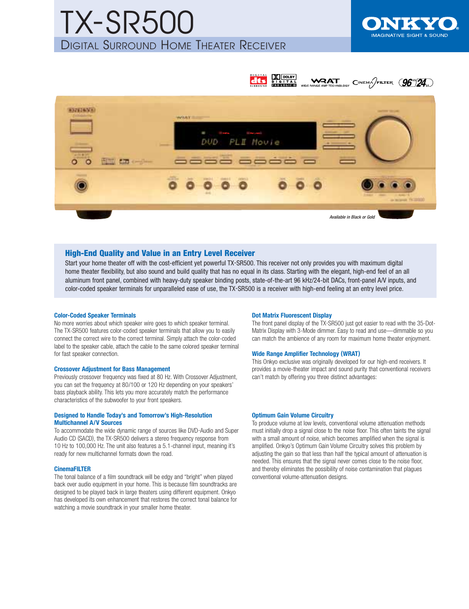 Onkyo TX-SR500 User Manual | 2 pages