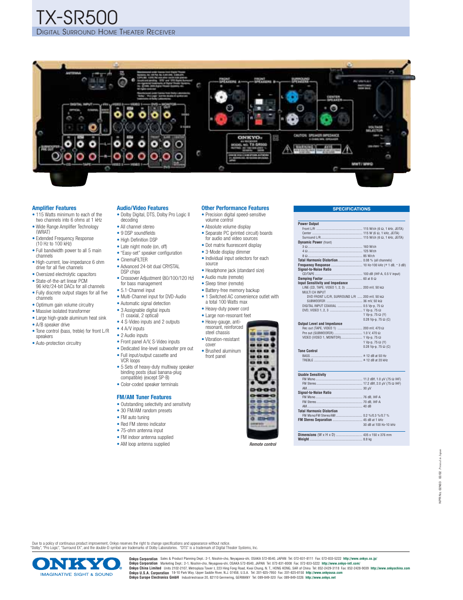 Tx-sr500 | Onkyo TX-SR500 User Manual | Page 2 / 2