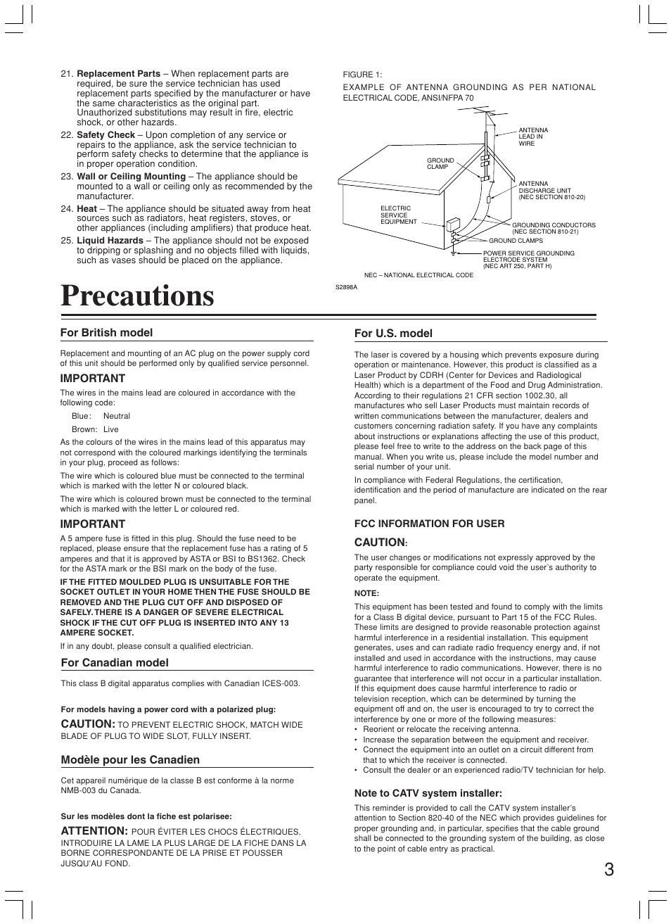Precautions | Onkyo DR-L50 User Manual | Page 3 / 88