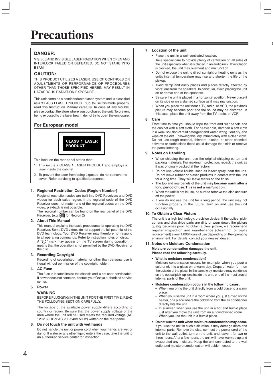Precautions | Onkyo DR-L50 User Manual | Page 4 / 88