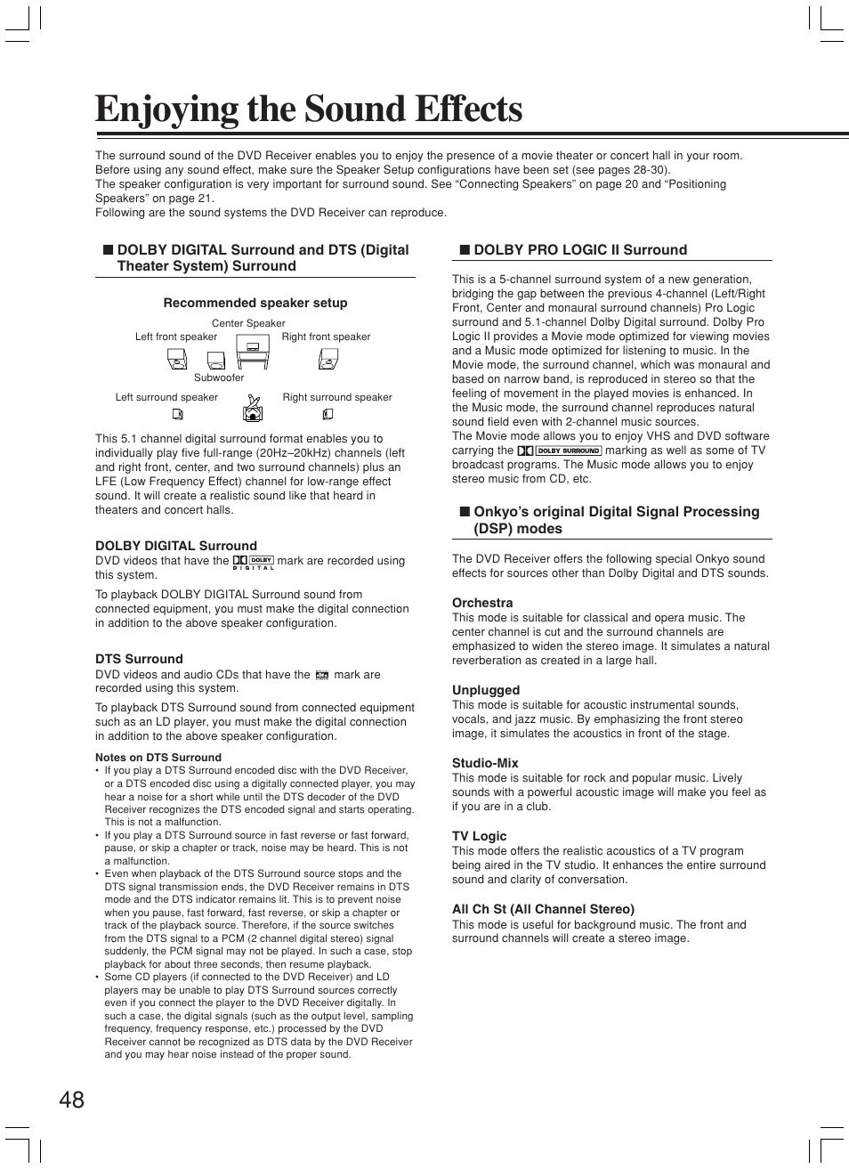 Enjoying the sound effects | Onkyo DR-L50 User Manual | Page 48 / 88
