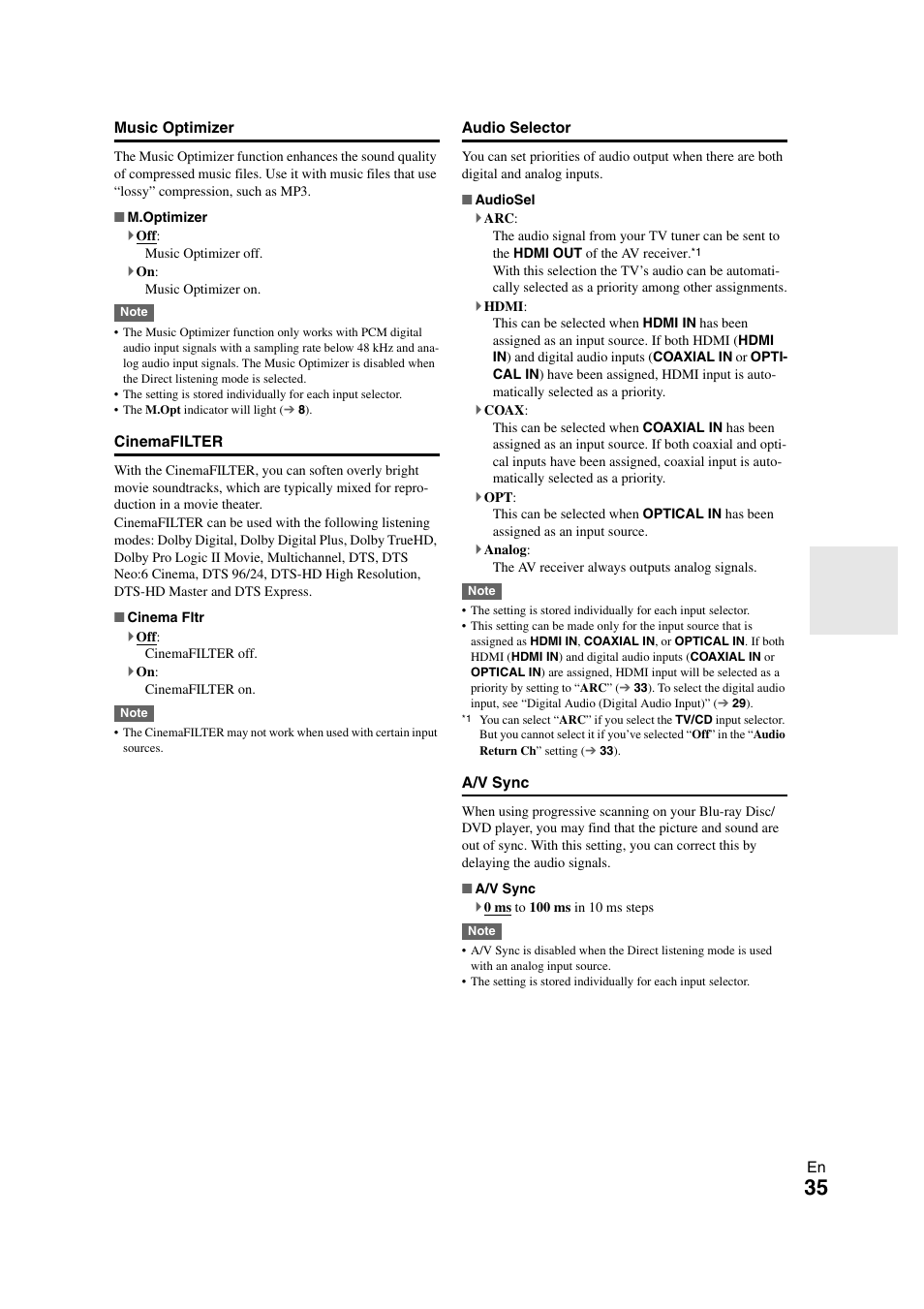 Ee “music optimizer | Onkyo TX SR308 User Manual | Page 35 / 52