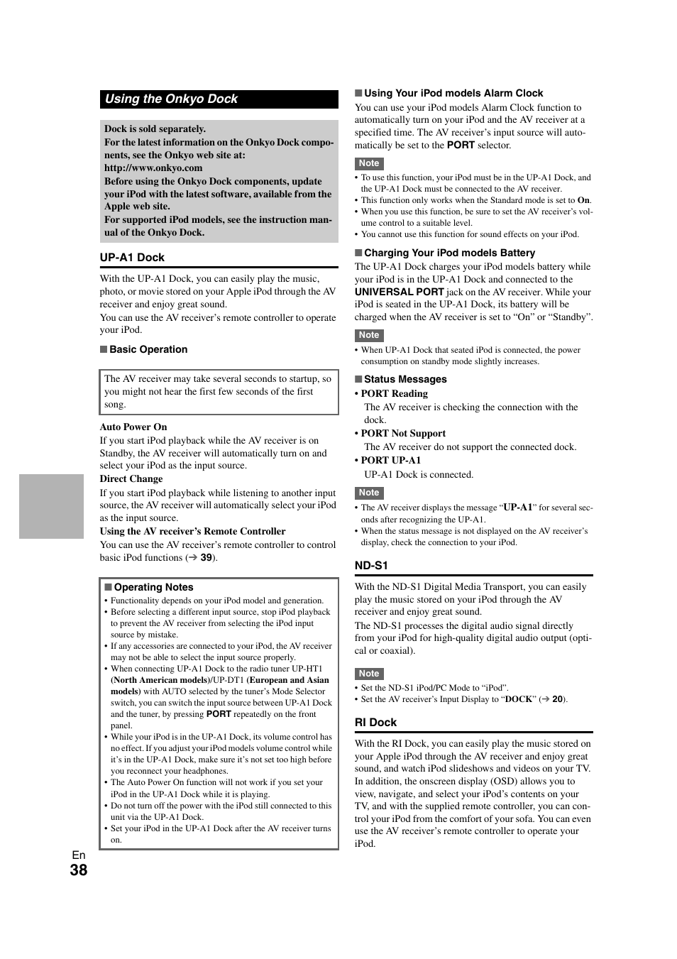 Using the onkyo dock | Onkyo TX SR308 User Manual | Page 38 / 52