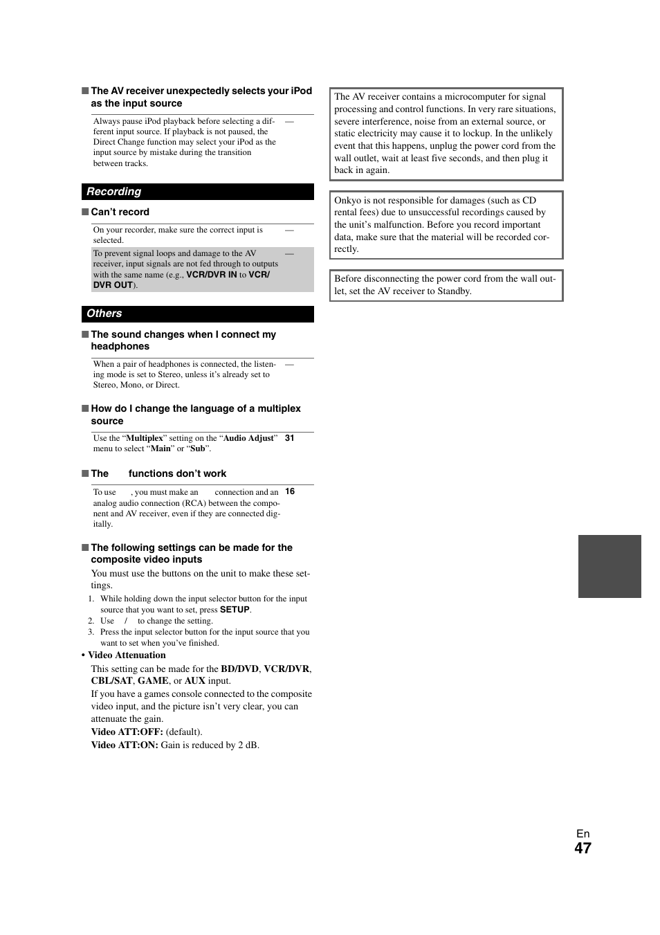 Onkyo TX SR308 User Manual | Page 47 / 52