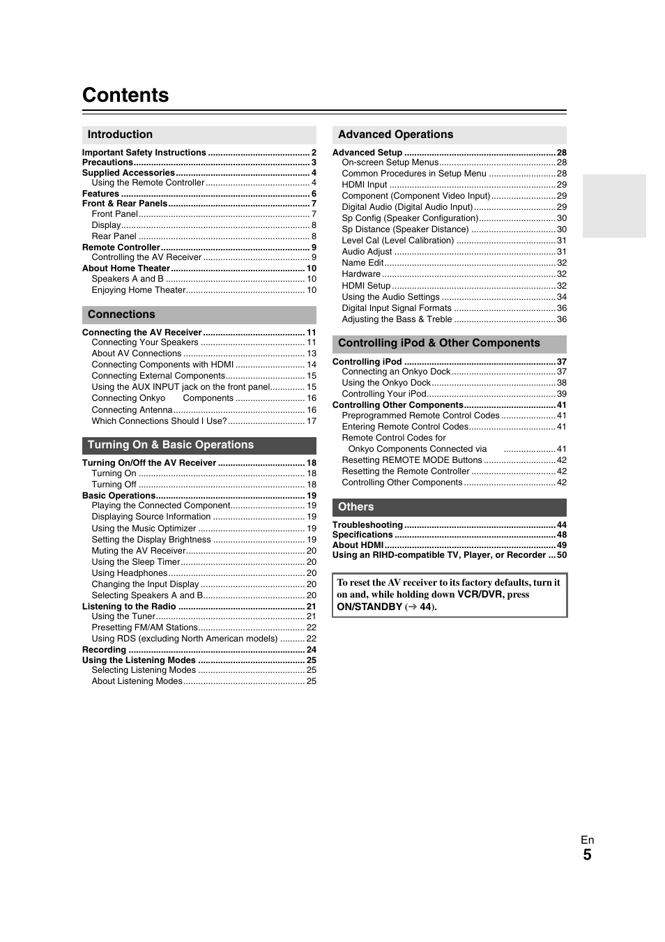 Onkyo TX SR308 User Manual | Page 5 / 52