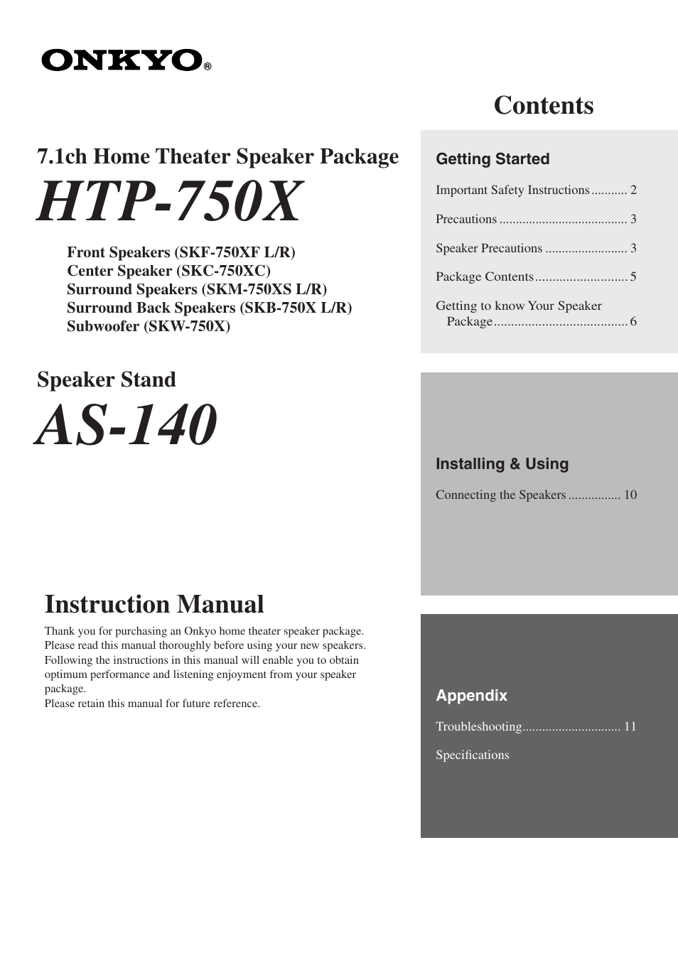 Onkyo HTP-750 User Manual | 12 pages