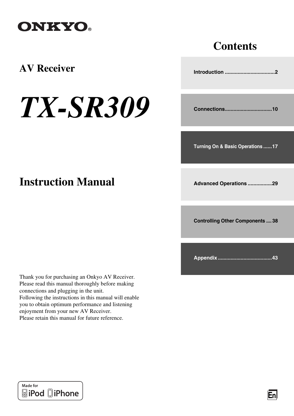 Onkyo TX-SR309 User Manual | 56 pages