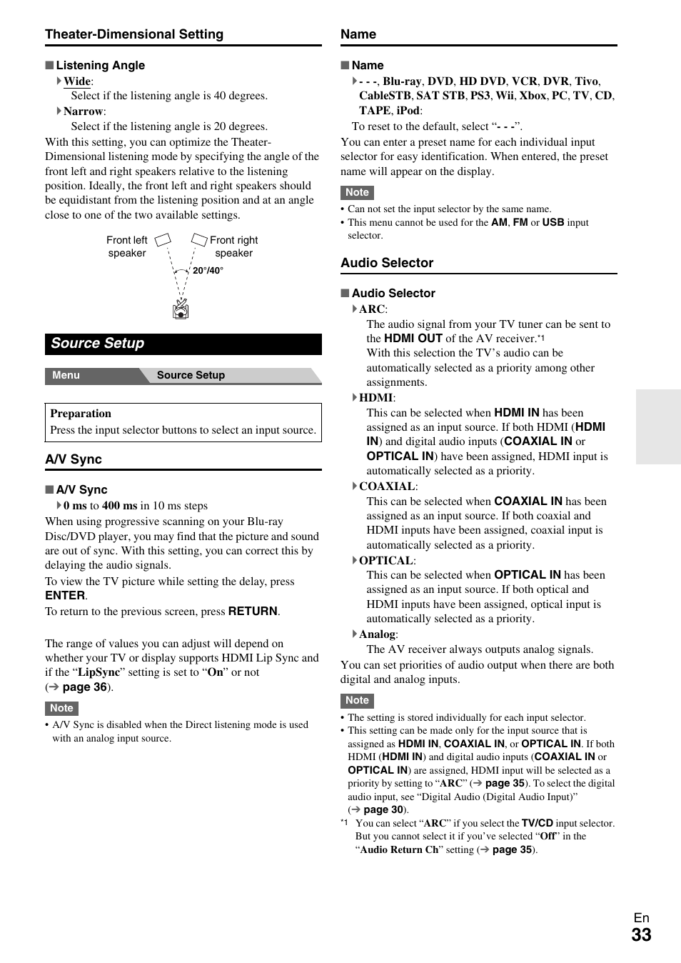 Source setup | Onkyo TX-SR309 User Manual | Page 33 / 56