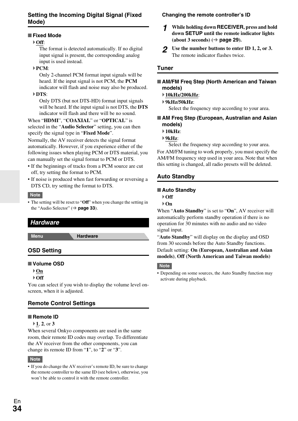 Hardware, Ency steps | Onkyo TX-SR309 User Manual | Page 34 / 56