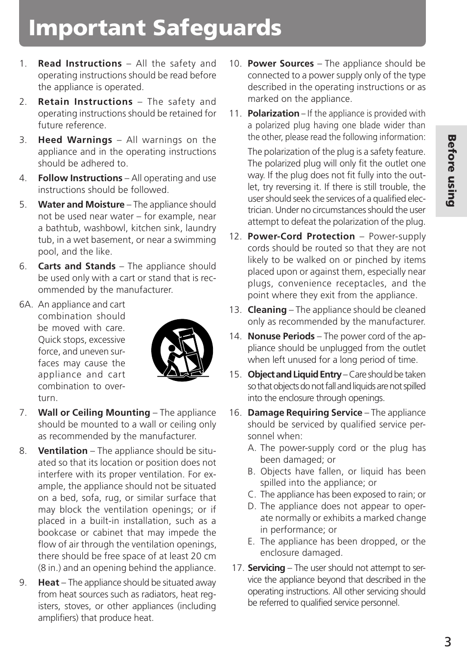 Important safeguards | Onkyo A-905TX User Manual | Page 3 / 28