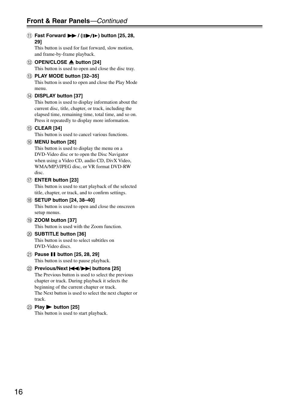 Front & rear panels —continued | Onkyo DV-SP403E User Manual | Page 16 / 56