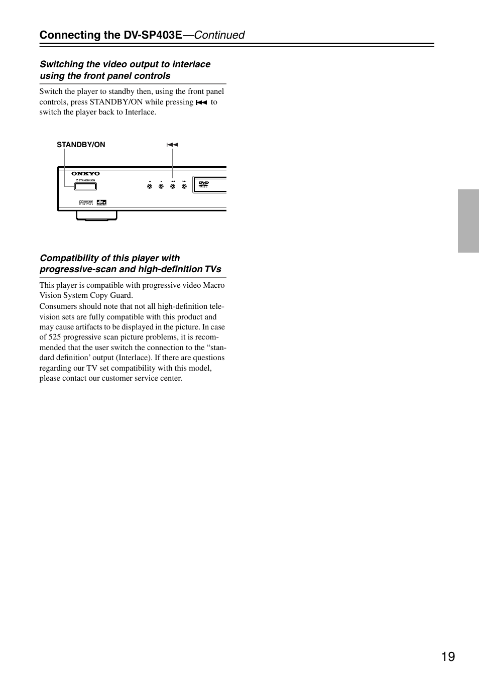 Connecting the dv-sp403e —continued | Onkyo DV-SP403E User Manual | Page 19 / 56