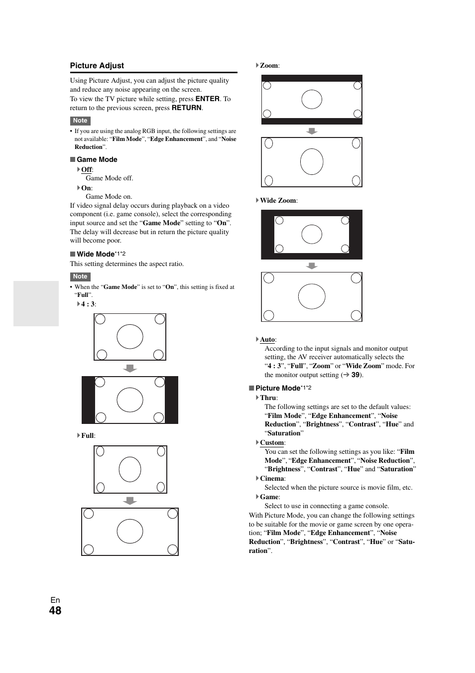 Picture adjust | Onkyo TX SR608 User Manual | Page 48 / 76