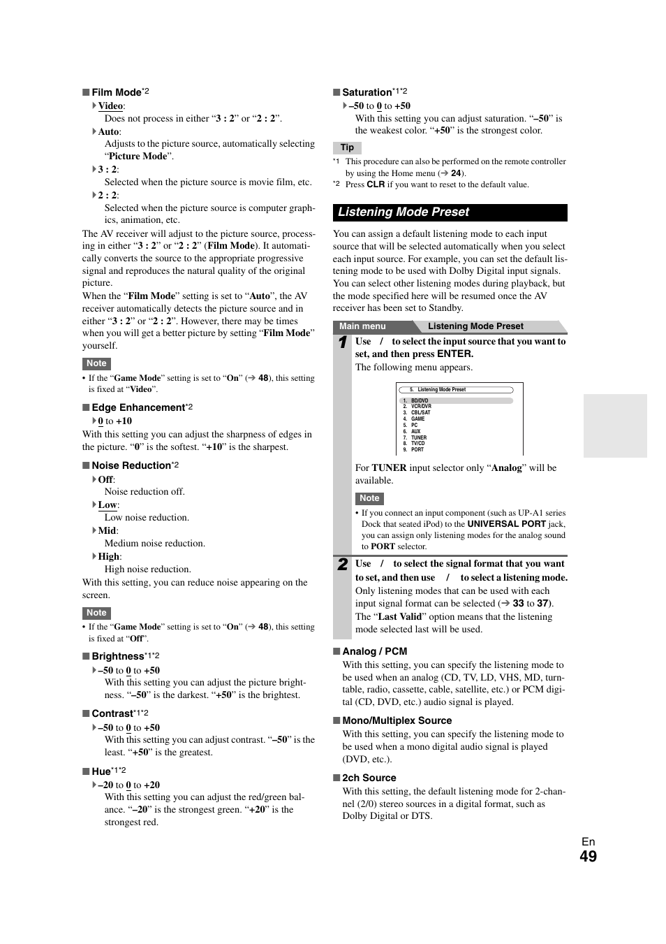 Listening mode preset | Onkyo TX SR608 User Manual | Page 49 / 76