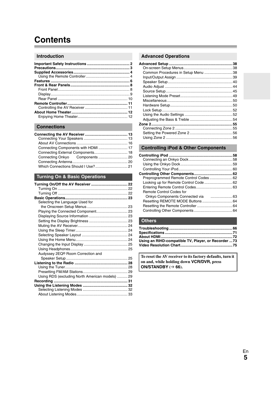 Onkyo TX SR608 User Manual | Page 5 / 76