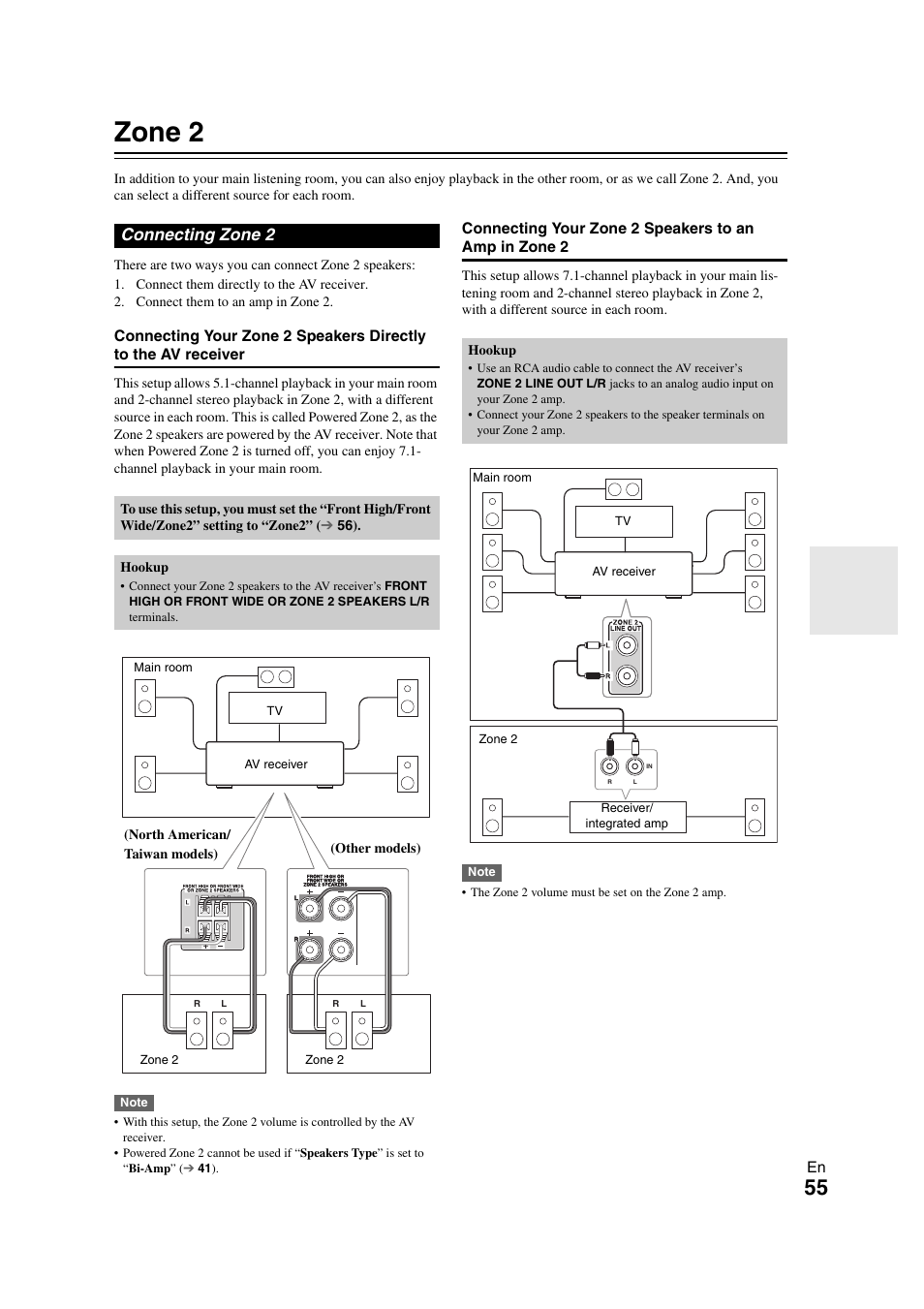 Zone 2, Connecting zone 2 | Onkyo TX SR608 User Manual | Page 55 / 76