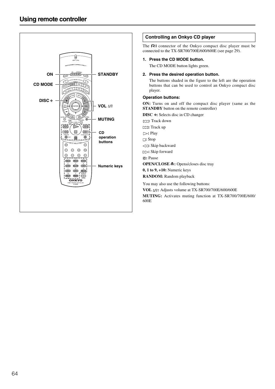 Using remote controller | Onkyo RC- 480M User Manual | Page 2 / 12