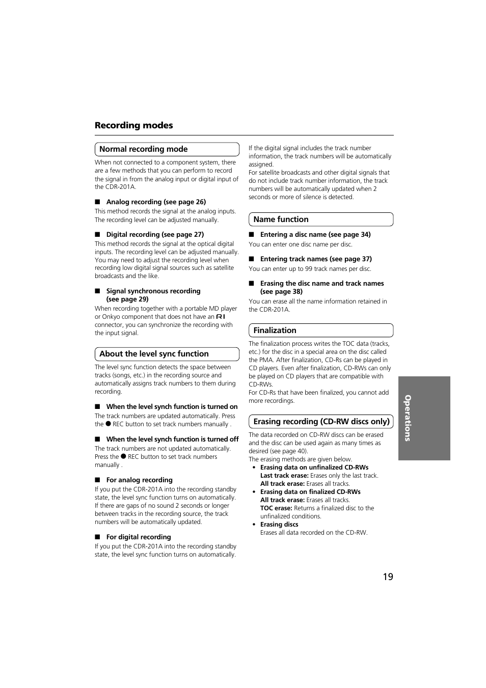Recording modes | Onkyo CDR-201A User Manual | Page 19 / 52