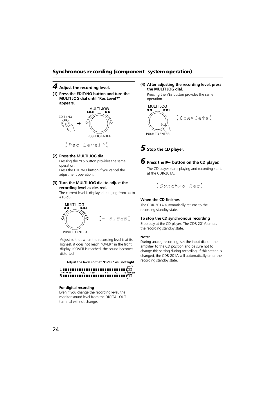 Synchronous recording (component system operation) | Onkyo CDR-201A User Manual | Page 24 / 52